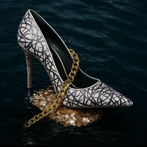 Gold Chain Ankle Drip Pointed Heels SZ 40 - Picture 1 of 7